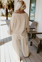 Load image into Gallery viewer, Khaki Stripe Collar Lounge Set