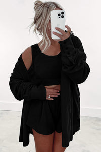 3 Piece Crop Tank Cardigan Lounge Set