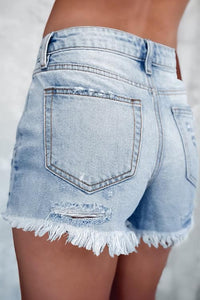 High Rise Distressed Denim Shorts