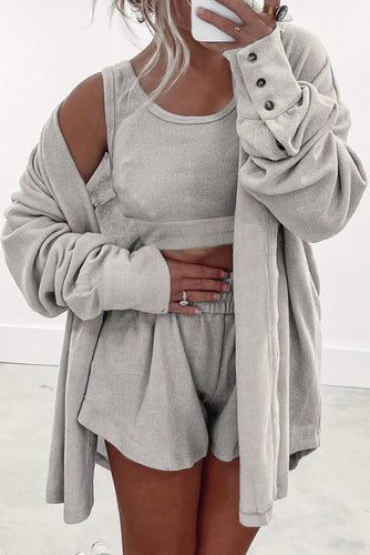 3 Piece Crop Tank Cardigan Lounge Set