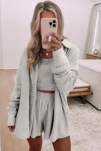 3 Piece Crop Tank Cardigan Lounge Set