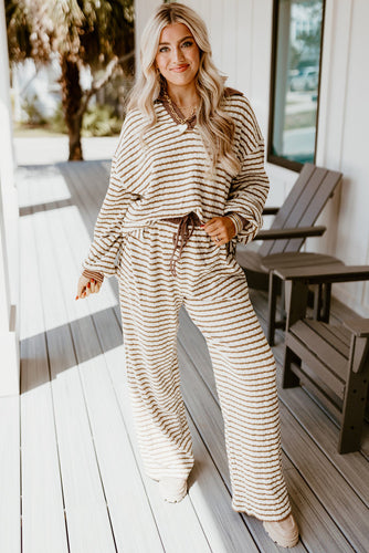 Khaki Stripe Collar Lounge Set