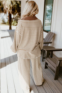 Khaki Stripe Collar Lounge Set