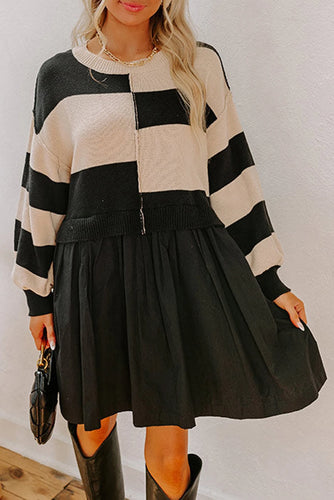 Abstract Check Sweater Dress