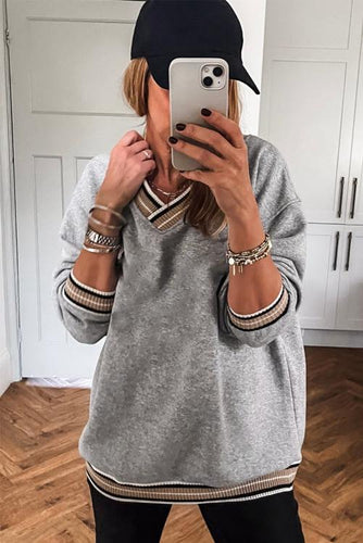 Varsity Stripe V Neck Sweatshirt