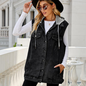 Jean Vest with Detachable Hood